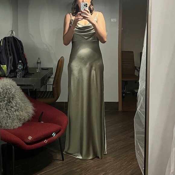 Revelry Satin Gown in Silver Sage - Picture 2 of 8